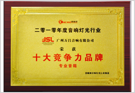 2010年度音響燈光行業十大競爭力品牌